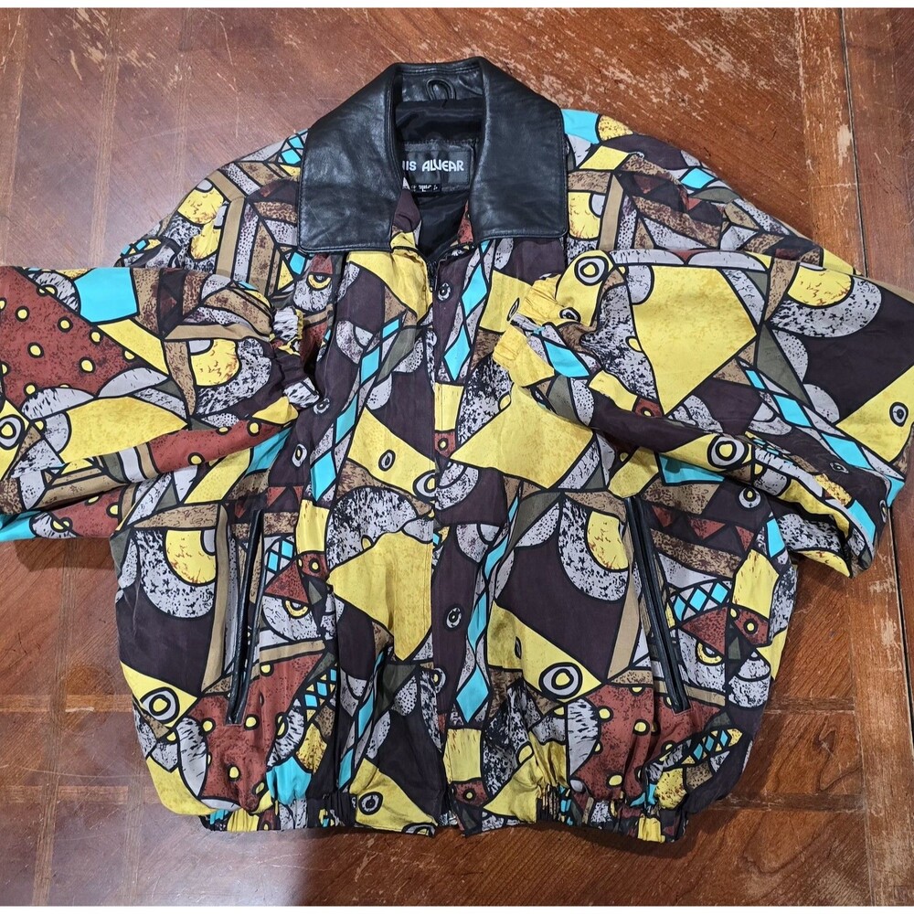 Vintage Western Cowboy Silk Jacket Men's Large Brown Turquoise Aztec Indian
